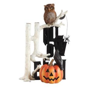 Resin Owl w/ Pumpkin Standing On Tree "Halloween"